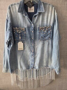 "Dishe jeans ' handmade denim blue women's shirt size XL.